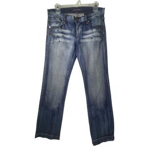 Dkny Vintage Embellished Studded Blue Distressed Low Rise Jeans Y2K